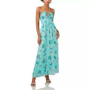 1.STATE Tie Neck Halter Floral-Print Maxi Dress Size Medium NWT